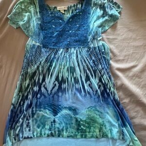 ONE WORLD Blue and Green Tunic Top